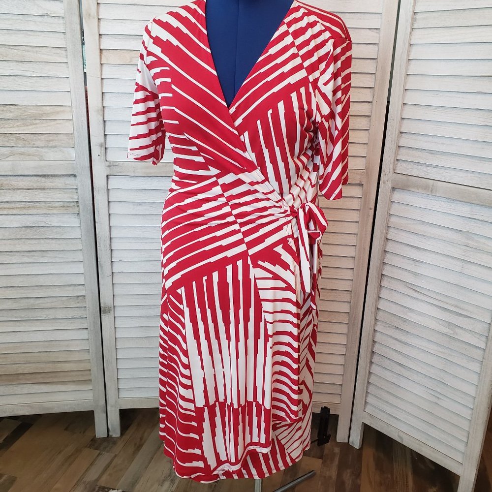 Red & White Merona Asymmetrical Wrap Dress